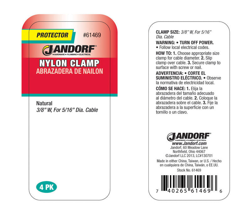 Jandorf 5/16 in. D Nylon Cable Clamp 4 pk