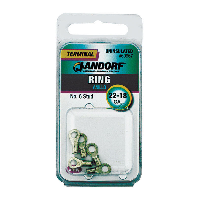 Jandorf 22-18 Ga. Uninsulated Wire Ring Terminal Silver 5 pk