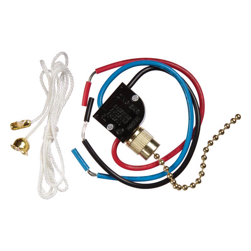 Jandorf 6 amps Single Pole or 3-way Pull Chain Appliance Switch Brass