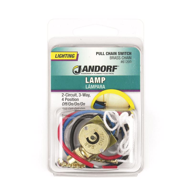 Jandorf 6 amps Single Pole or 3-way Pull Chain Appliance Switch Brass