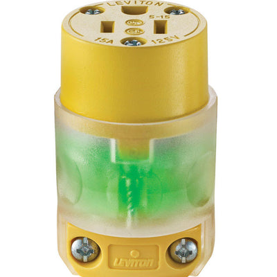 Leviton Commercial and Residential Vinyl Lighted Lighted Connector 5-15R 18-12 AWG 2 Pole 3 Wire