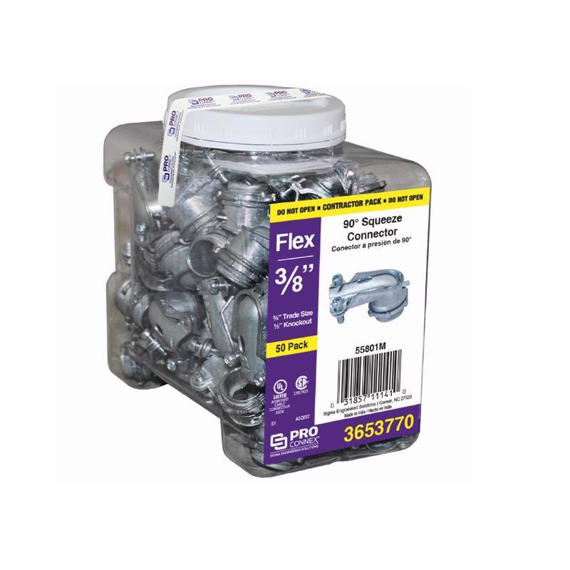 Sigma Electric ProConnex 3/8 in. D Die-Cast Zinc Squeeze Connector For AC, MC and FMC/RWFMC 50 pk