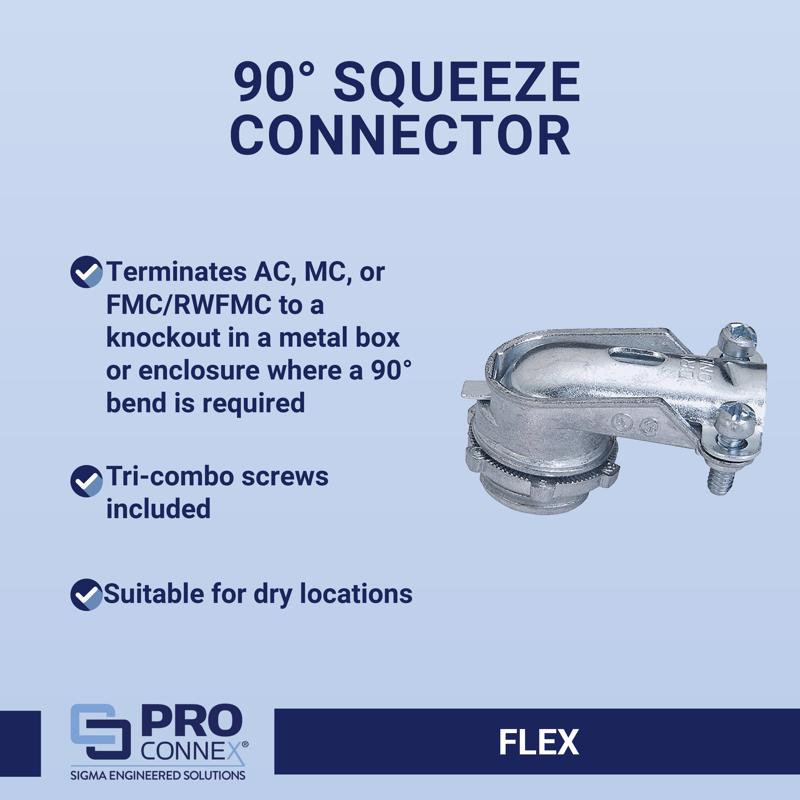 Sigma Electric ProConnex 3/8 in. D Die-Cast Zinc Squeeze Connector For AC, MC and FMC/RWFMC 50 pk