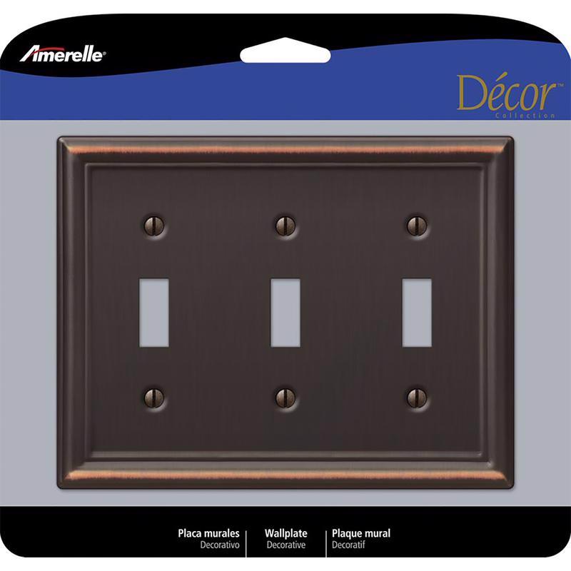 Amerelle Chelsea Aged Bronze 3 gang Stamped Steel Toggle Wall Plate