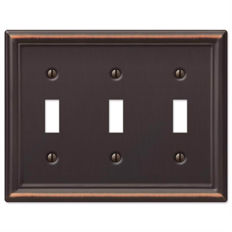 Amerelle Chelsea Aged Bronze 3 gang Stamped Steel Toggle Wall Plate