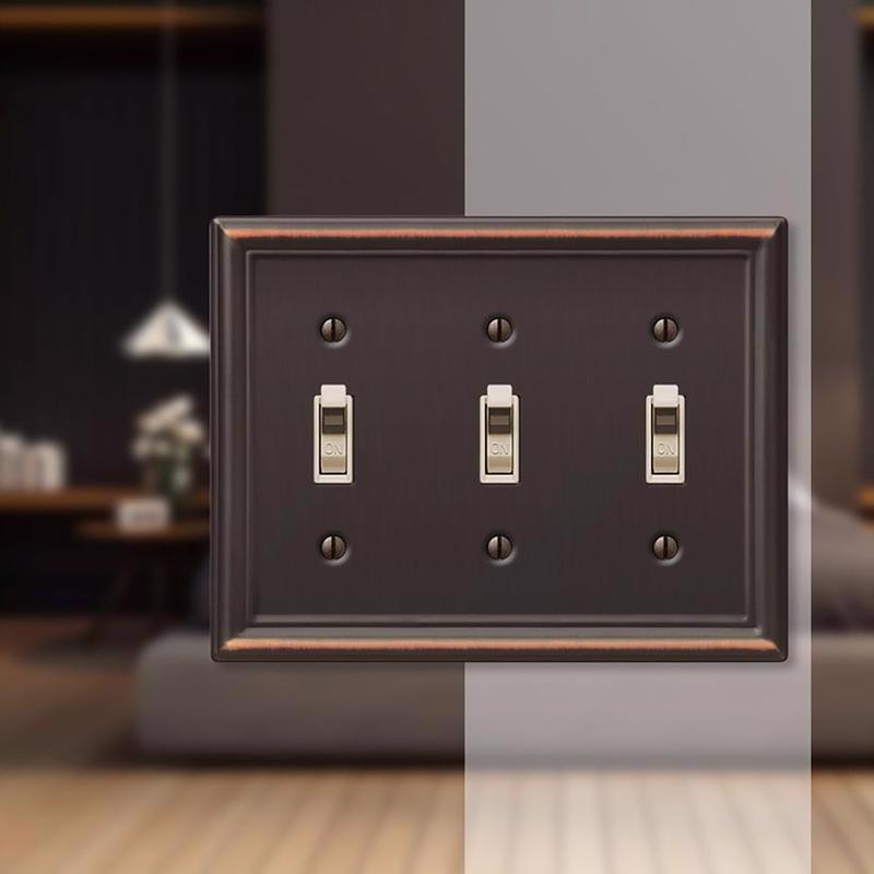 Amerelle Chelsea Aged Bronze 3 gang Stamped Steel Toggle Wall Plate