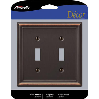Amerelle Chelsea Aged Bronze 2 gang Stamped Steel Toggle Wall Plate