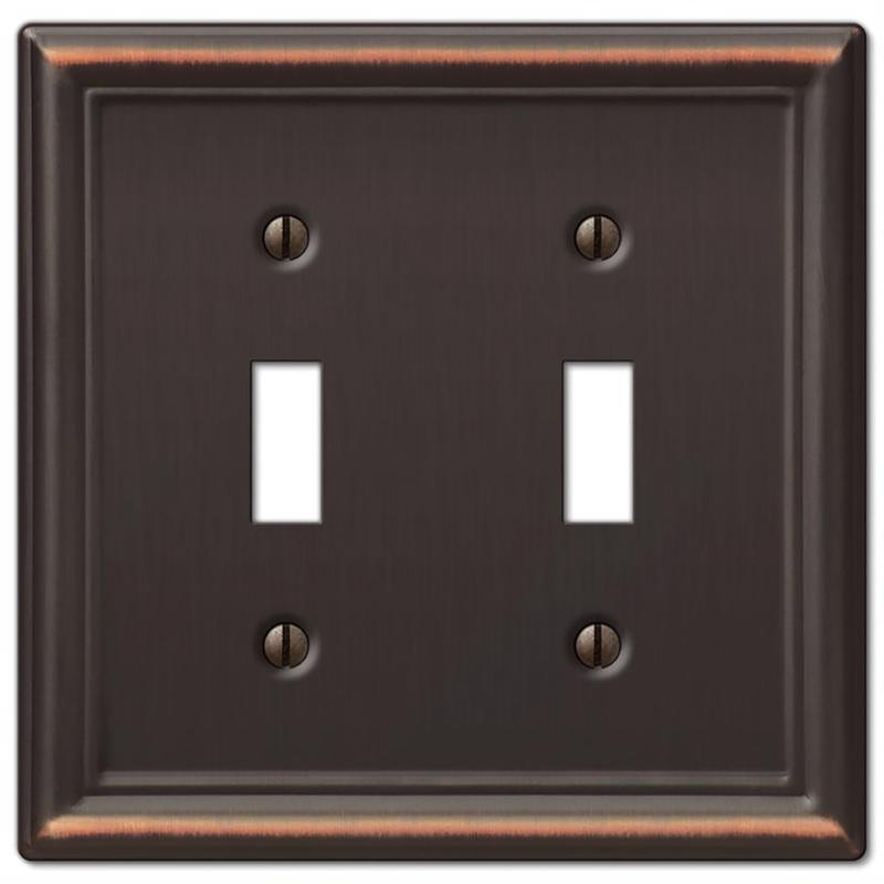 Amerelle Chelsea Aged Bronze 2 gang Stamped Steel Toggle Wall Plate
