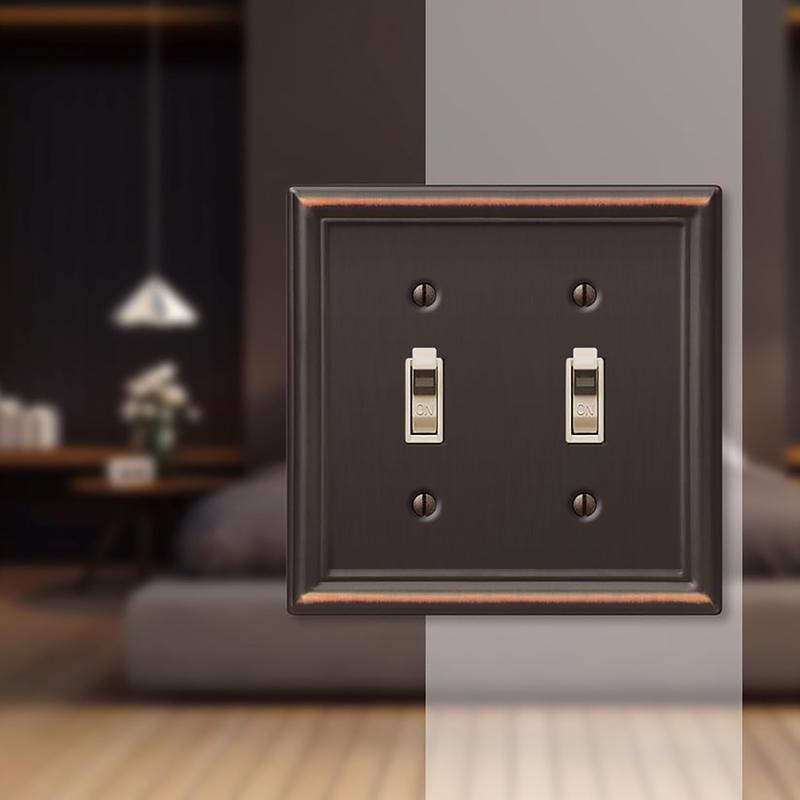 Amerelle Chelsea Aged Bronze 2 gang Stamped Steel Toggle Wall Plate