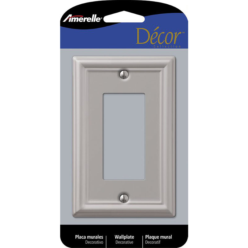Amerelle Chelsea Brushed Nickel 1 gang Stamped Steel Decorator Wall Plate