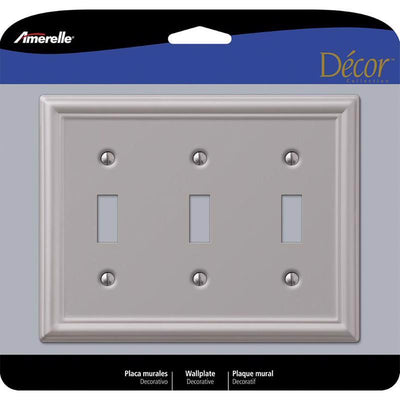 Amerelle Chelsea Brushed Nickel 3 gang Stamped Steel Toggle Wall Plate