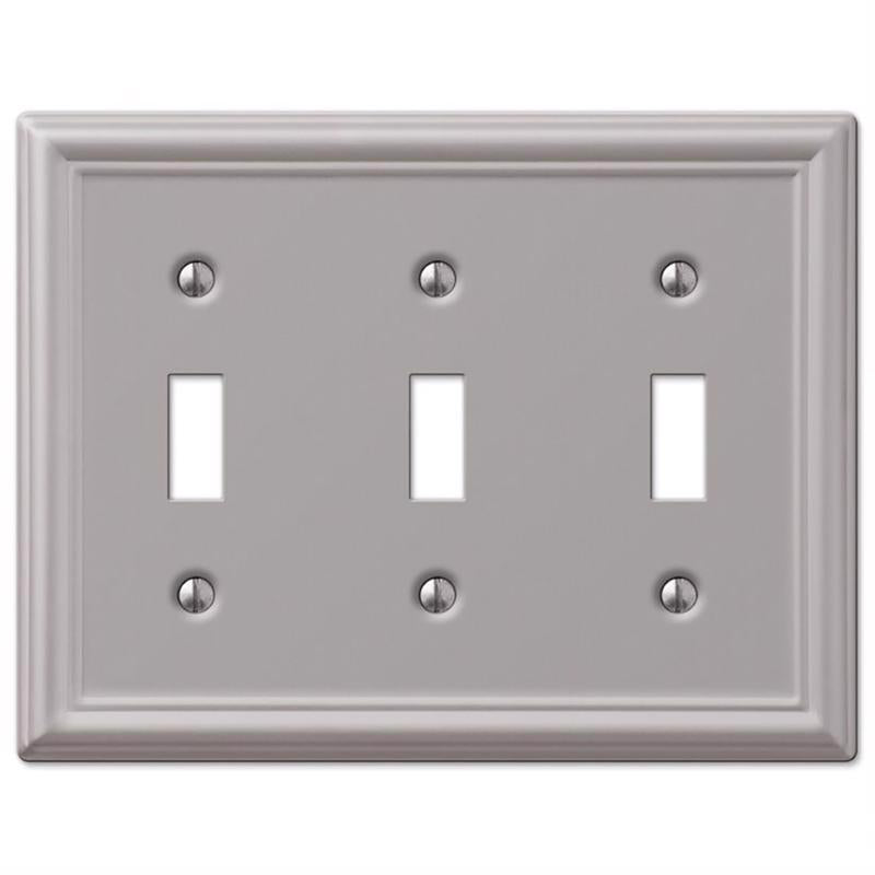 Amerelle Chelsea Brushed Nickel 3 gang Stamped Steel Toggle Wall Plate