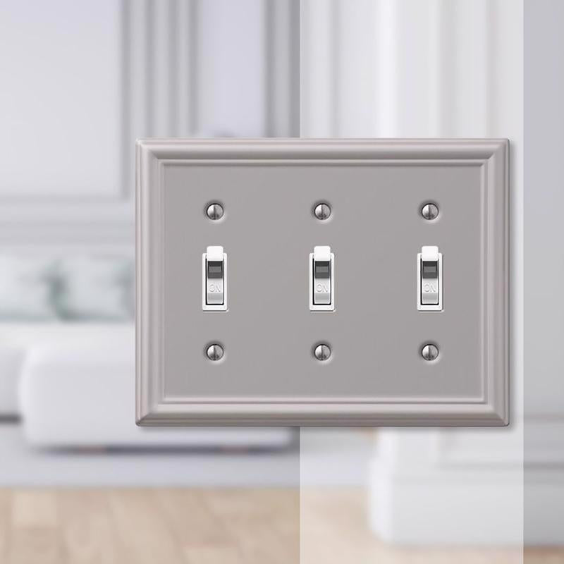Amerelle Chelsea Brushed Nickel 3 gang Stamped Steel Toggle Wall Plate