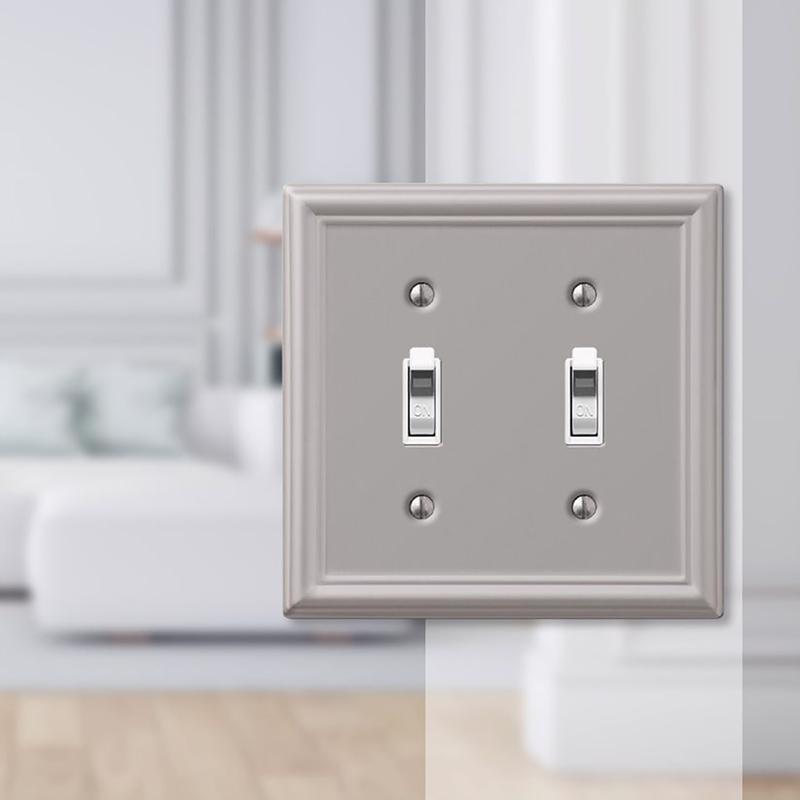 Amerelle Chelsea Brushed Nickel 2 gang Stamped Steel Toggle Wall Plate