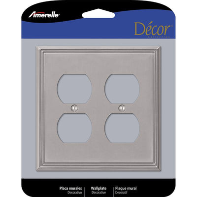 Amerelle Metro Brushed Nickel 2 gang Die-Cast Metal Duplex Wall Plate