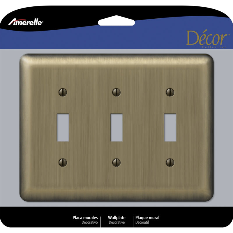 Amerelle Devon Brushed Brass 3 gang Stamped Steel Toggle Wall Plate