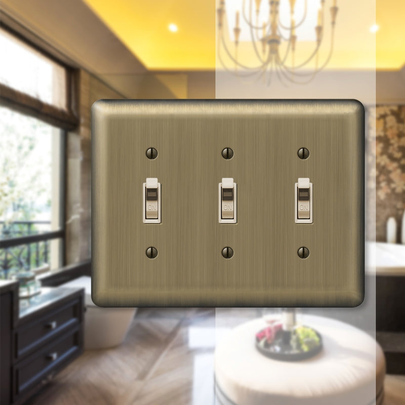 Amerelle Devon Brushed Brass 3 gang Stamped Steel Toggle Wall Plate