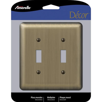 Amerelle Devon Brushed Brass 2 gang Stamped Steel Toggle Wall Plate
