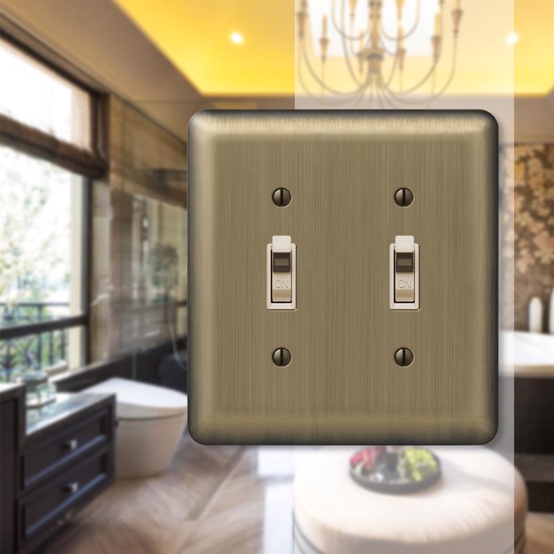 Amerelle Devon Brushed Brass 2 gang Stamped Steel Toggle Wall Plate