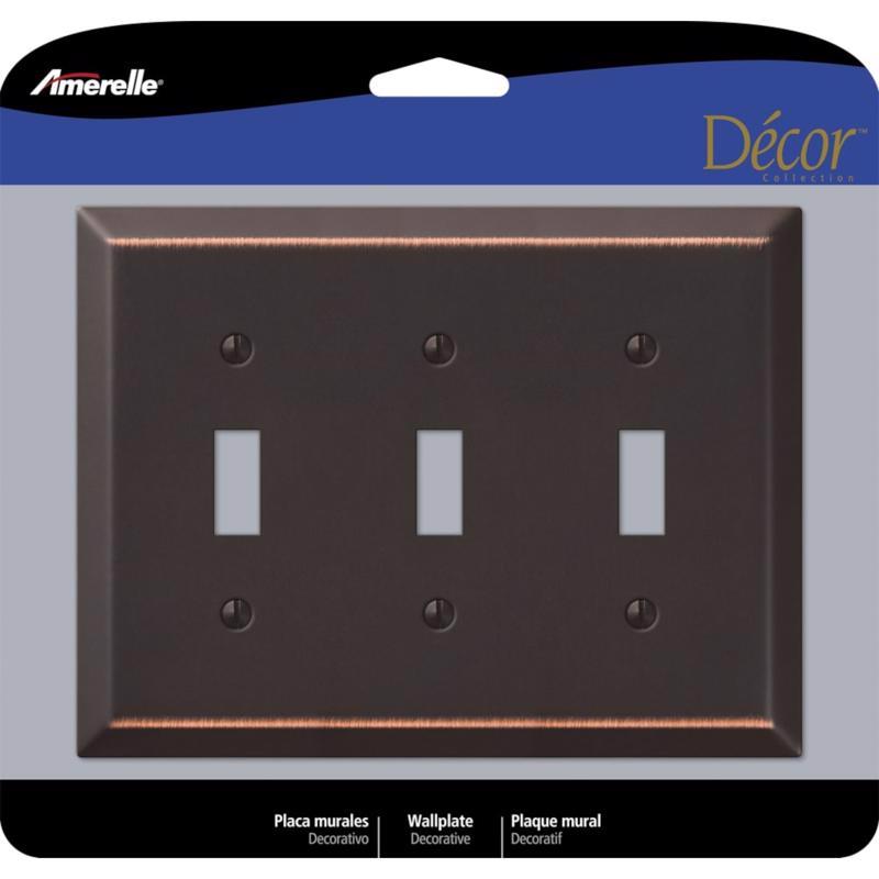 Amerelle Century Antique Bronze 3 gang Stamped Steel Toggle Wall Plate
