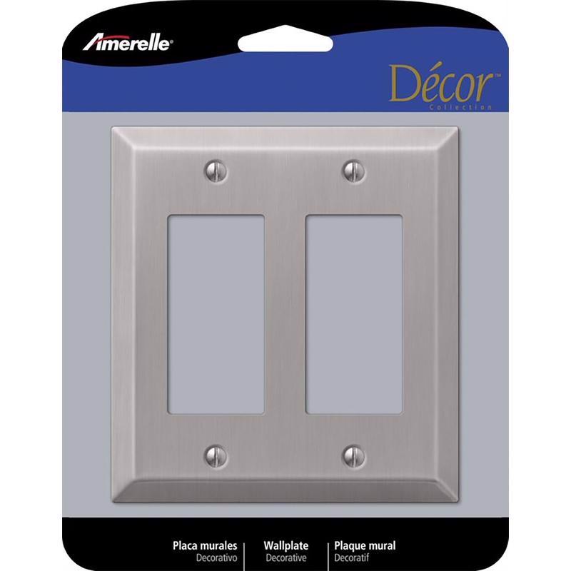 Amerelle Century Brushed Nickel 2 gang Stamped Steel Decorator Wall Plate