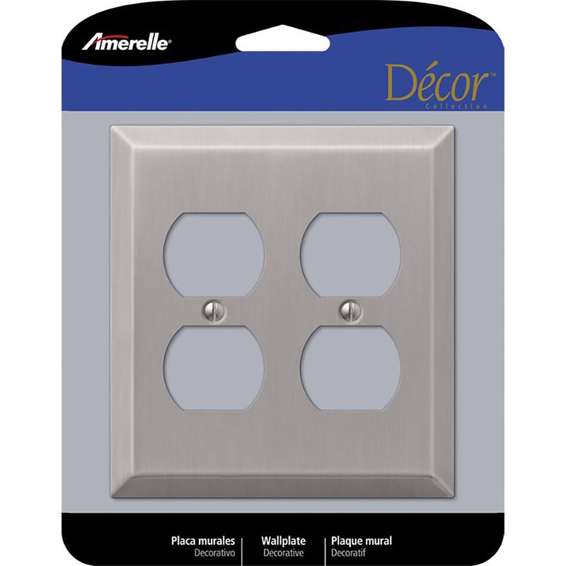 Amerelle Century Brushed Nickel 2 gang Stamped Steel Duplex Wall Plate