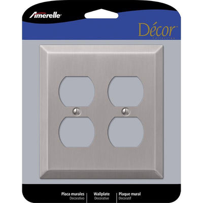 Amerelle Century Brushed Nickel 2 gang Stamped Steel Duplex Wall Plate