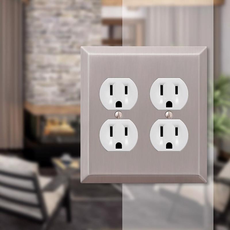 Amerelle Century Brushed Nickel 2 gang Stamped Steel Duplex Wall Plate