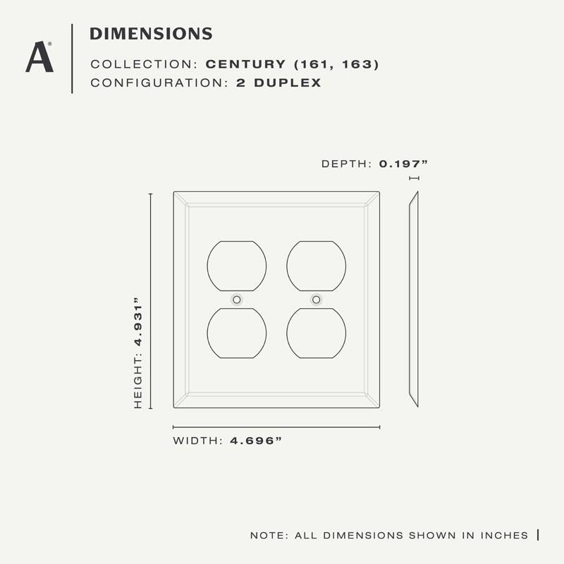 Amerelle Century Brushed Nickel 2 gang Stamped Steel Duplex Wall Plate