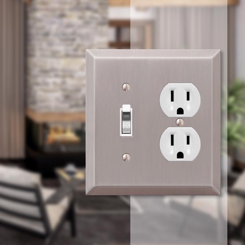 Amerelle Century Brushed Nickel 2 gang Stamped Steel Duplex/Toggle Wall Plate
