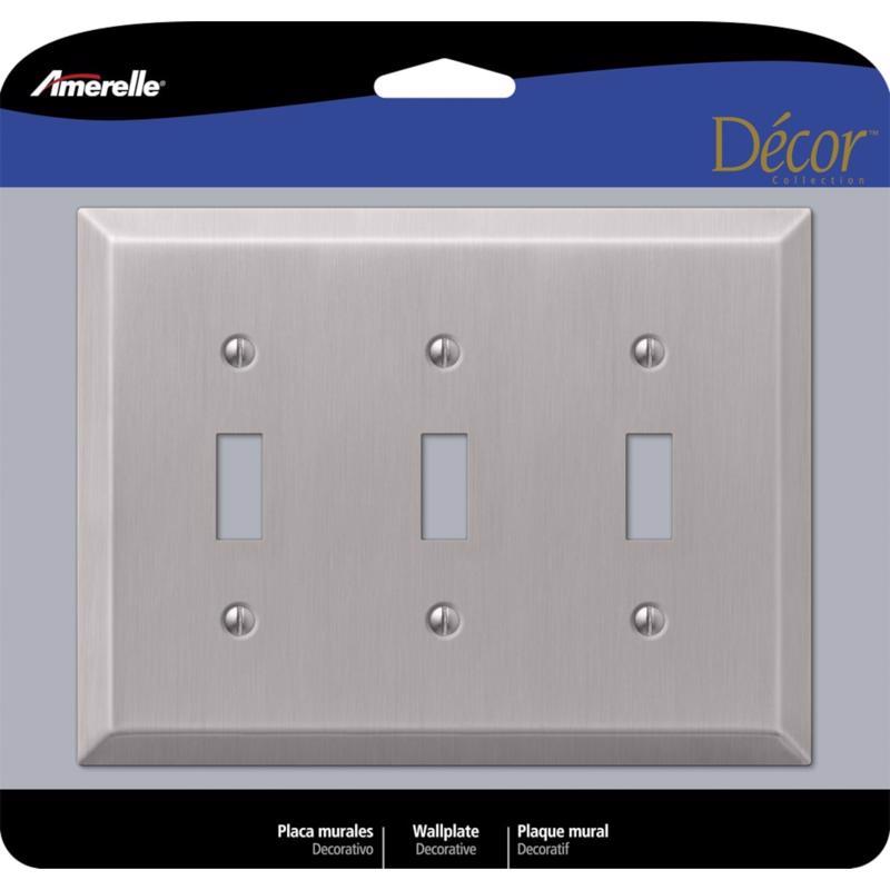 Amerelle Century Brushed Nickel 3 gang Stamped Steel Toggle Wall Plate