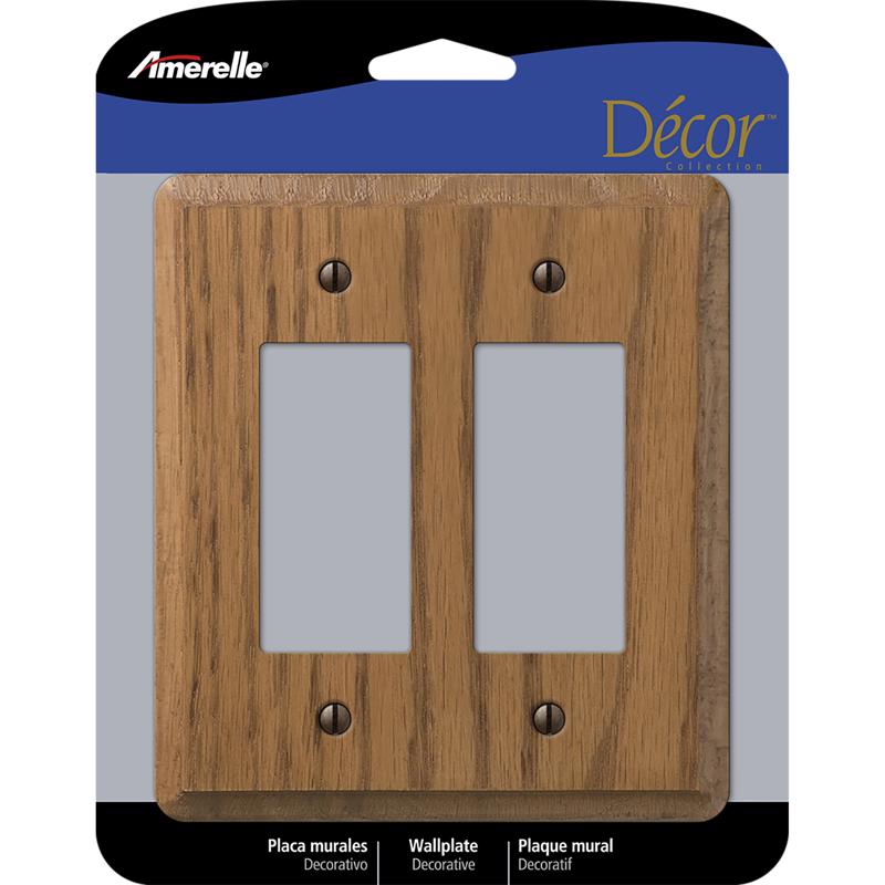 Amerelle Contemporary Medium Brown 2 gang Oak Wood Decorator Wall Plate