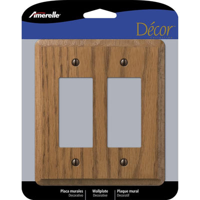 Amerelle Contemporary Medium Brown 2 gang Oak Wood Decorator Wall Plate