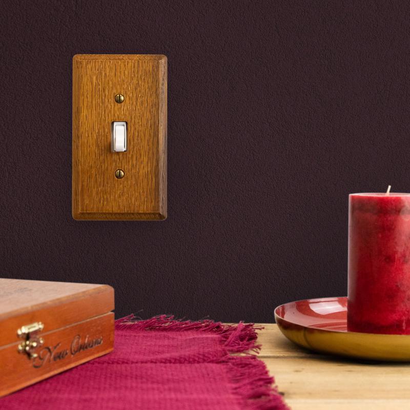 Amerelle Contemporary Medium Brown 1 gang Oak Wood Toggle Wall Plate