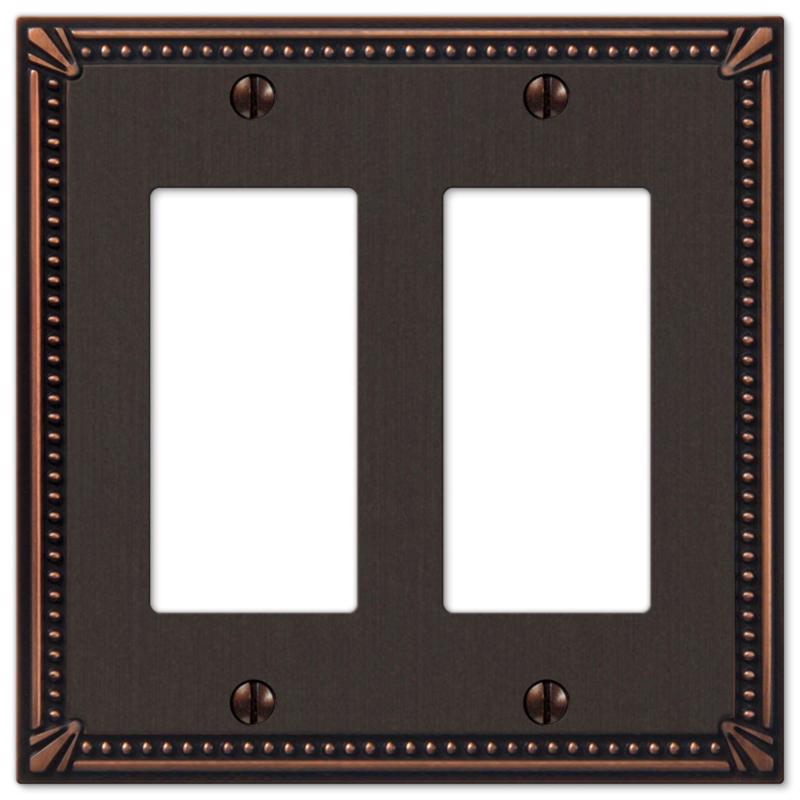Amerelle Imperial Bead Aged Bronze 2 gang Die-Cast Metal Decorator Wall Plate