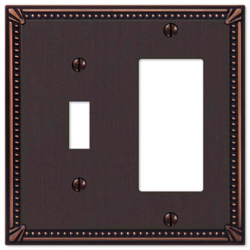 Amerelle Imperial Bead Aged Bronze 2 gang Die-Cast Metal Toggle Wall Plate