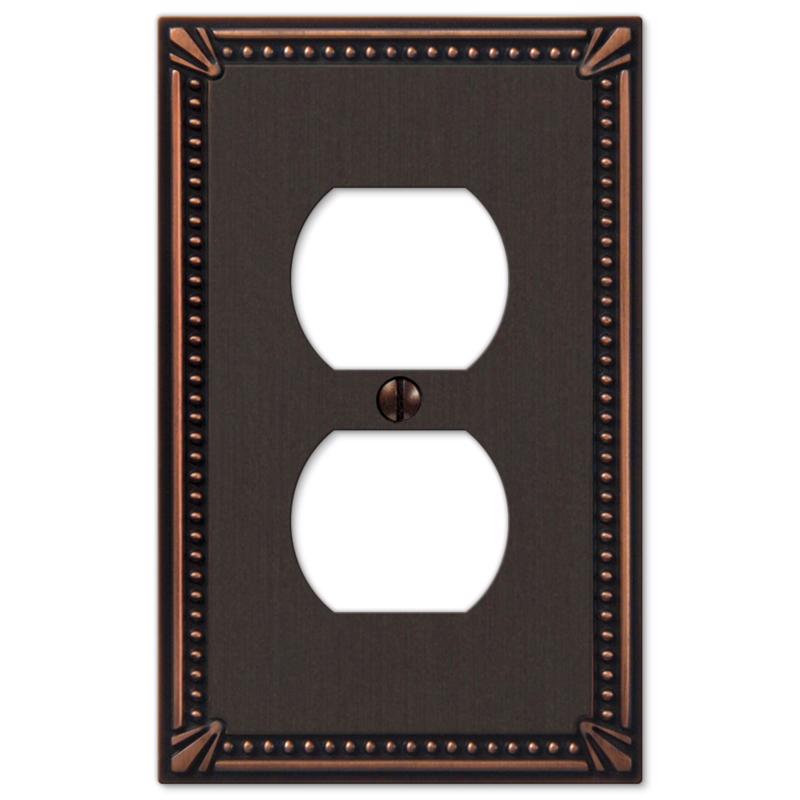 Amerelle Imperial Bead Aged Bronze 1 gang Die-Cast Metal Duplex Wall Plate