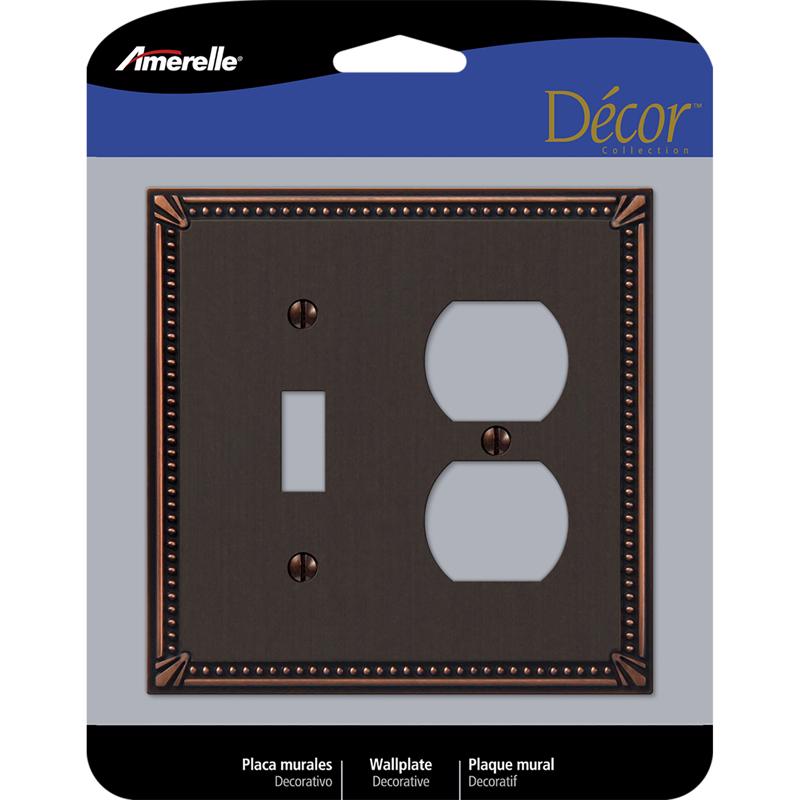 Amerelle Imperial Bead Aged Bronze 2 gang Die-Cast Metal Toggle Wall Plate