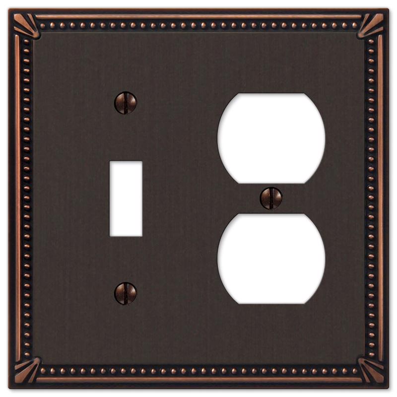Amerelle Imperial Bead Aged Bronze 2 gang Die-Cast Metal Toggle Wall Plate