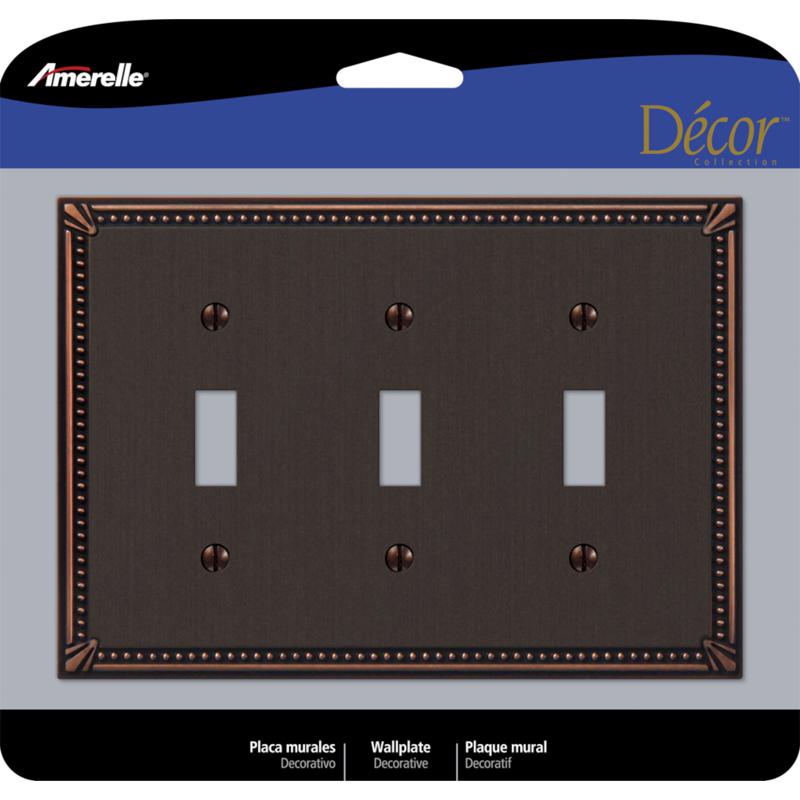 Amerelle Imperial Bead Aged Bronze 3 gang Die-Cast Metal Toggle Wall Plate