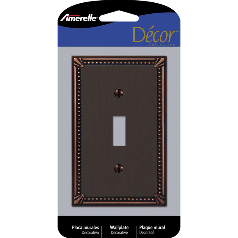 Amerelle Imperial Bead Aged Bronze 1 gang Die-Cast Metal Toggle Wall Plate