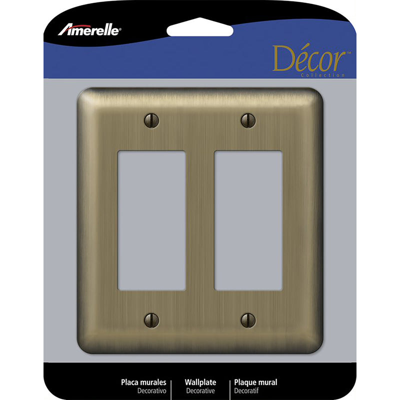 Amerelle Devon Brushed Brass 2 gang Stamped Steel Decorator Wall Plate