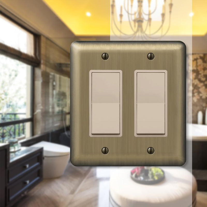 Amerelle Devon Brushed Brass 2 gang Stamped Steel Decorator Wall Plate