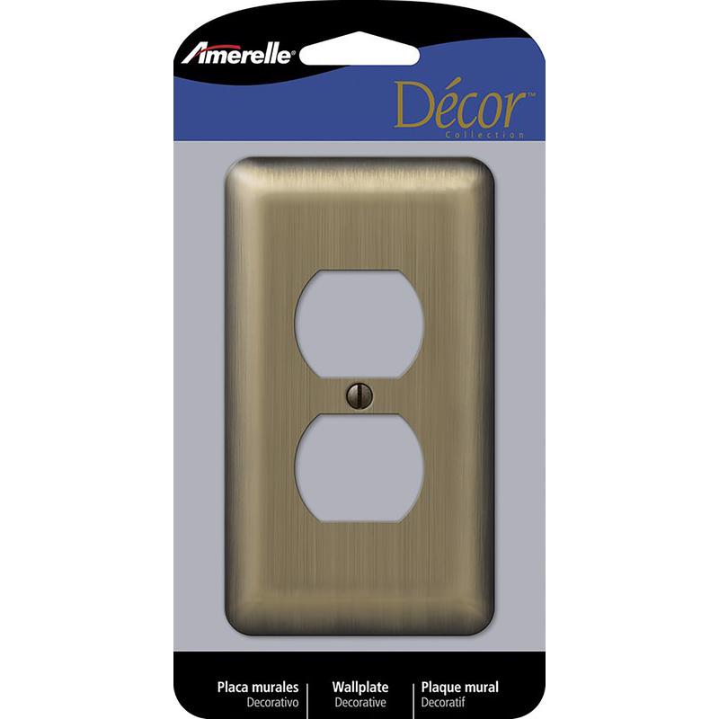 Amerelle Devon Brushed Brass 1 gang Stamped Steel Duplex Wall Plate