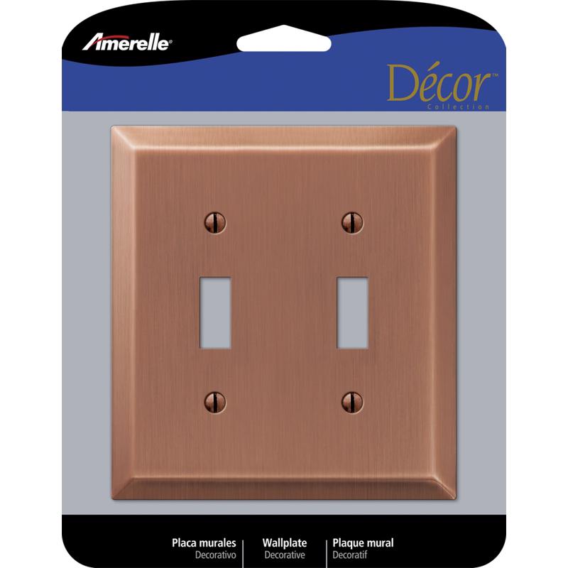 Amerelle Century Antique Copper 2 gang Stamped Steel Toggle Wall Plate