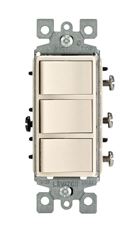 Leviton Decora 15 amps Single Pole Rocker Triple Combination Switch Light Almond