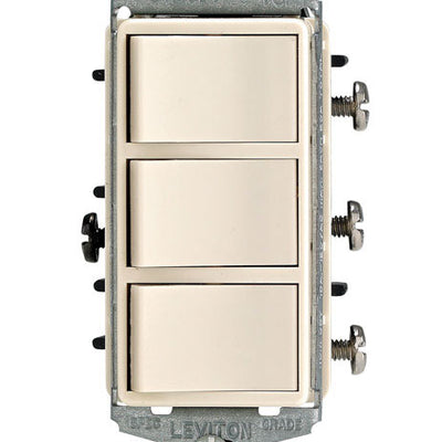 Leviton Decora 15 amps Single Pole Rocker Triple Combination Switch Light Almond