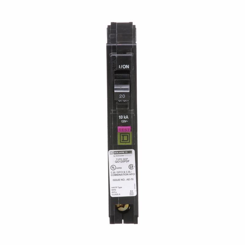 Square D QO 20 amps Arc Fault/Ground Fault Single Pole Circuit Breaker