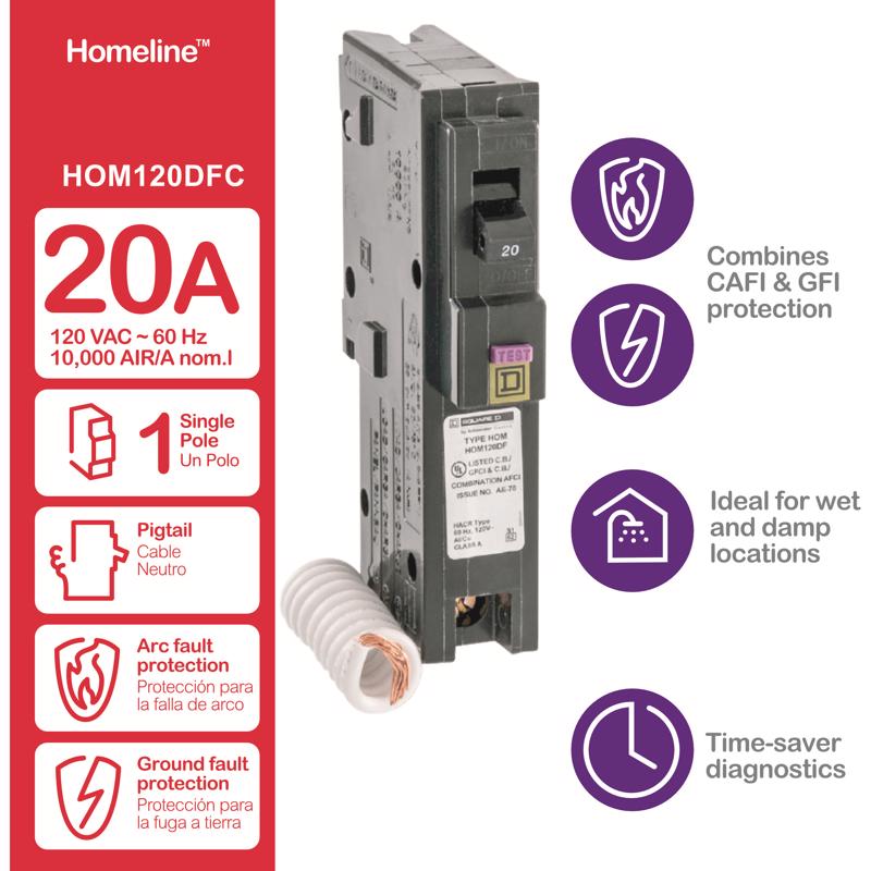 Square D HomeLine 20 amps Dual Function Single Pole Circuit Breaker