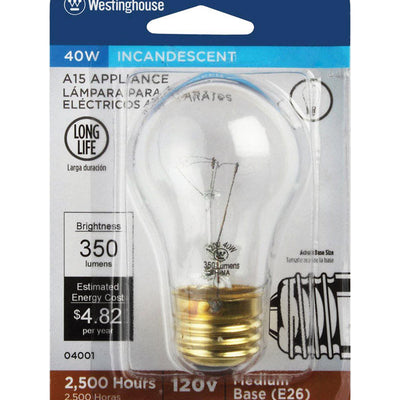 Westinghouse 40 W A15 Appliance Incandescent Bulb E26 (Medium) Warm White